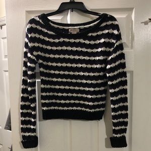 Black, Purple and White Striped Sweater